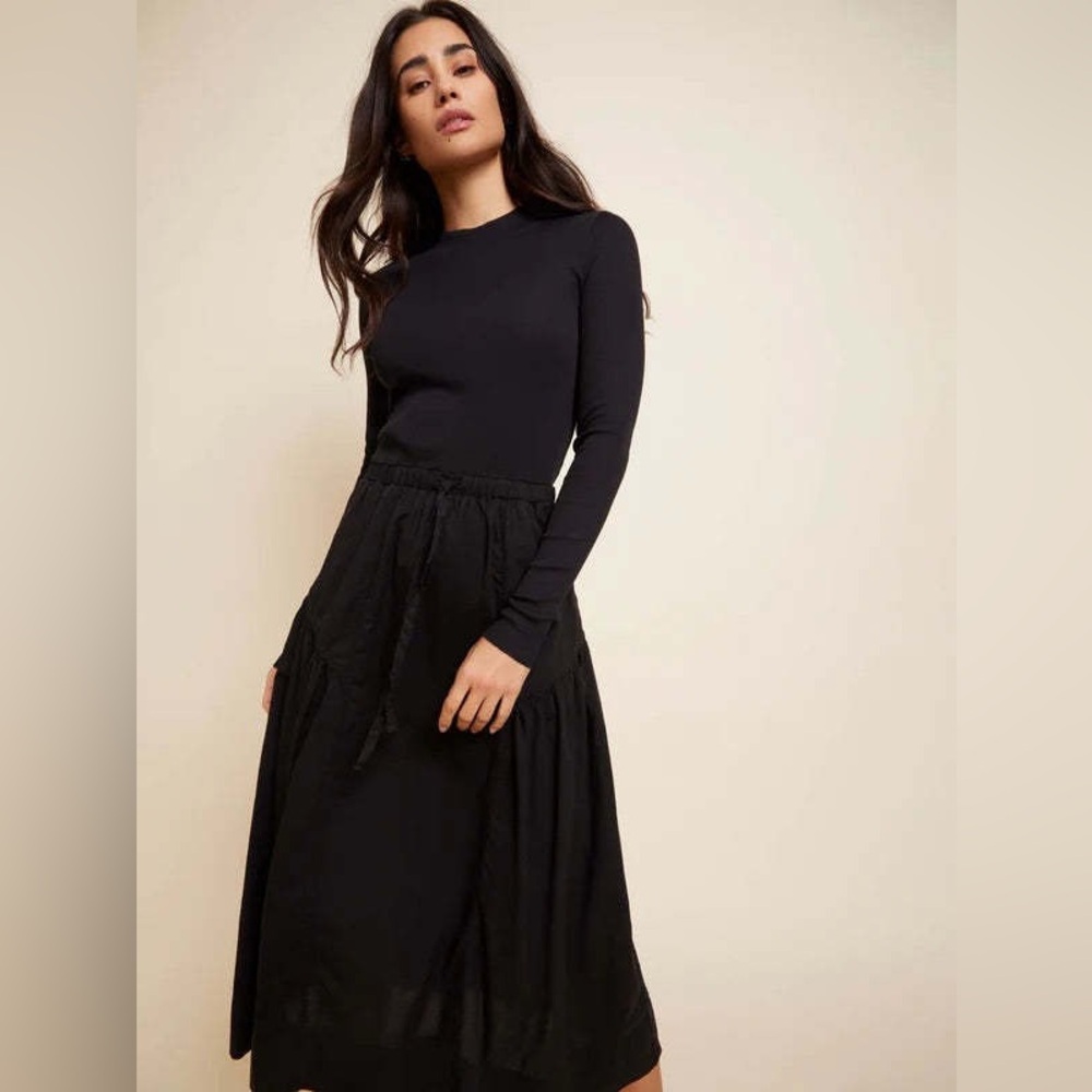 NATION LTD
WRENLEY COMBO LONG SLEEVE MIDI DRESS - JET BLACK SIZE S - Picture 1 of 13